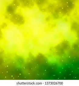Light Green, Yellow vector background with small and big stars. Shining colorful illustration with small and big stars. Pattern for new year ad, booklets.