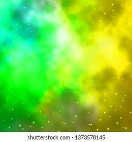 Light Green, Yellow vector background with small and big stars. Decorative illustration with stars on abstract template. Best design for your ad, poster, banner.