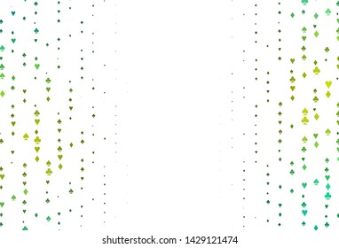 Light Green, Yellow vector background with cards signs. Colorful gradient with signs of hearts, spades, clubs, diamonds. Smart design for your business advert of casinos.