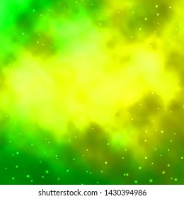 Light Green, Yellow vector background with colorful stars. Shining colorful illustration with small and big stars. Pattern for websites, landing pages.