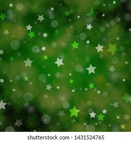 Light Green, Yellow vector background with circles, stars. Colorful illustration with gradient dots, stars. Texture for window blinds, curtains.
