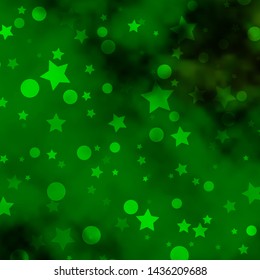 Light Green, Yellow vector background with circles, stars. Abstract illustration with colorful shapes of circles, stars. Template for business cards, websites.