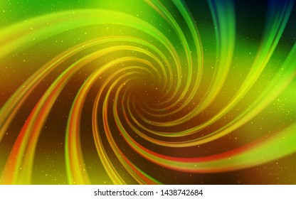 Light Green, Yellow vector background with astronomical stars. Glitter abstract illustration with colorful cosmic stars. Pattern for astronomy websites.