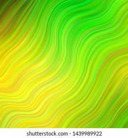 Light Green, Yellow vector background with curved lines. Brand new colorful illustration with bent lines. Pattern for ads, commercials.
