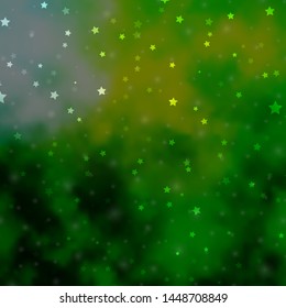 Light Green, Yellow vector background with small and big stars. Modern geometric abstract illustration with stars. Pattern for wrapping gifts.