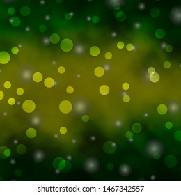 Light Green, Yellow vector background with circles, stars. Abstract illustration with colorful shapes of circles, stars. Design for posters, banners.