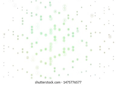 Light Green, Yellow vector background with signs of numerals. Shining colorful illustration with isolated Digit signs. Template for landing page of typography.