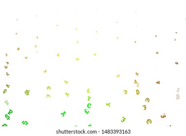Light Green, Yellow vector background with financial symbols. Abstract illustration with colored financial digital symbols. Pattern for trader ads, booklets, leaflets.