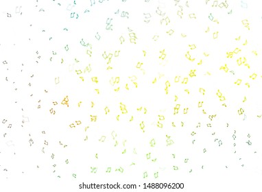 Light Green, Yellow vector background with music symbols. Isolated colorful music keys on abstract background. Pattern for festival leaflets.