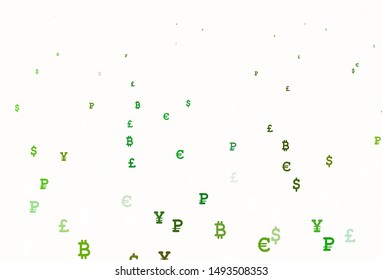 Light Green, Yellow vector background with financial symbols. Abstract illustration with colored financial digital symbols. Pattern for trader ads, booklets, leaflets.