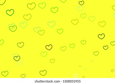 Light Green, Yellow vector background with Shining hearts. Decorative shining illustration with hearts on abstract template. Template for Valentine's greeting postcards.