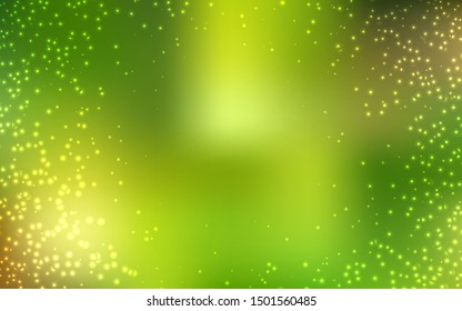 Light Green, Yellow vector background with astronomical stars. Glitter abstract illustration with colorful cosmic stars. Pattern for futuristic ad, booklets.