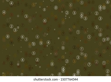 Light Green, Yellow vector background with signs of numerals. Abstract illustration with colored algebra signs. Pattern for ad, booklets, leaflets of education.