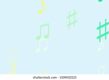 Light Green, Yellow vector background with music symbols. Abstract illustration with colorful symbols of melody. Modern design for wallpapers.