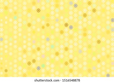 Light Green, Yellow vector background with beautiful snowflakes. Colorful decorative design in xmas style with snow. Template for a new year background.