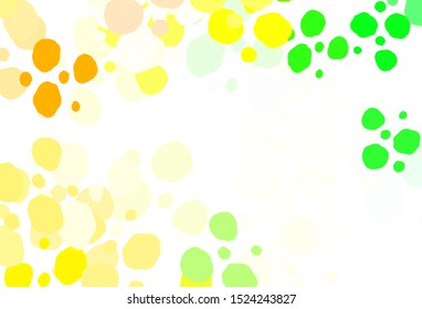 Light Green, Yellow vector background with bubbles. Glitter abstract illustration with blurred drops of rain. New template for your brand book.