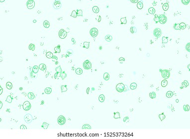 Light Green, Yellow vector background with cuisine gourmet. Illustration with set of fresh food in doodle style. Pattern for ads of breakfast, lunch, dinner.