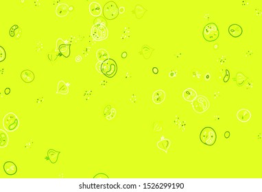 Light Green, Yellow vector background with tasty food. Illustration with set of fresh food in doodle style. Pattern for ads of breakfast, lunch, dinner.