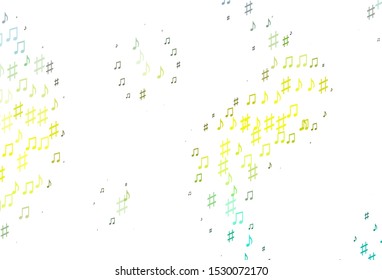 Light Green, Yellow vector background with music symbols. Shining illustration of colorful gradient music notes. Pattern for school ad, booklets.