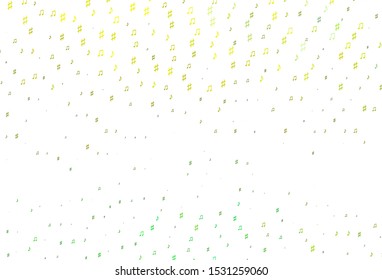 Light Green, Yellow vector background with music symbols. Modern abstract illustration with melody keys. Pattern for websites of musitians.