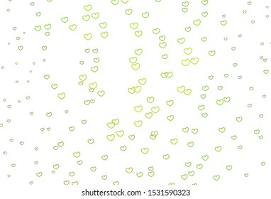 Light Green, Yellow vector background with hearts. Glitter abstract illustration with colorful hearts in romantic style. Pattern for valentine's ad, booklets.