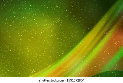Light Green, Yellow vector background with astronomical stars. Blurred decorative design in simple style with galaxy stars. Pattern for futuristic ad, booklets.