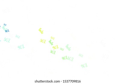 Light Green, Yellow vector background with 30, 50, 90 % signs of sales. Illustration with signs of sales on abstract template. Pattern for ads, posters, banners of sales.