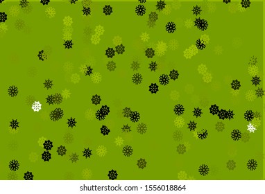 Light Green, Yellow vector background with xmas snowflakes. Shining colored illustration with snow in christmas style. The pattern can be used for new year leaflets.