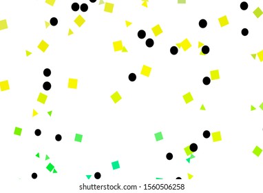 Light Green, Yellow vector background with triangles, circles, cubes. Illustration with set of colorful circles, triangles, squares. Modern template for your landing page.