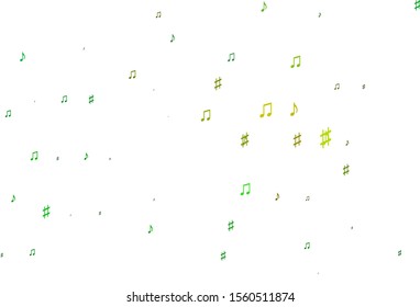 Light Green, Yellow vector background with music symbols. Decorative design in abstract style with music shapes. Modern design for wallpapers.