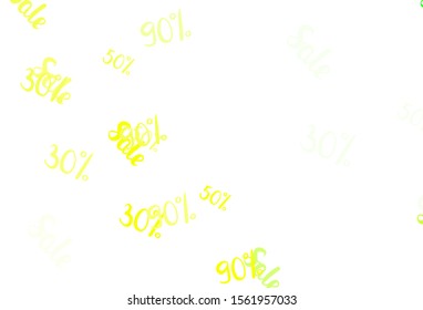 Light Green, Yellow vector background with symbols of 30, 50, 90 % sales. Gradient illustration with discount signs on white backdrop. Template for season sales, shopping ads.