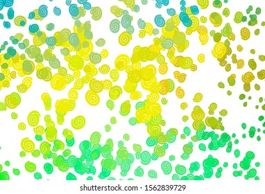 Light Green, Yellow vector background with bent lines. Shining illustration, which consist of blurred lines, circles. Brand new design for your ads, poster, banner.