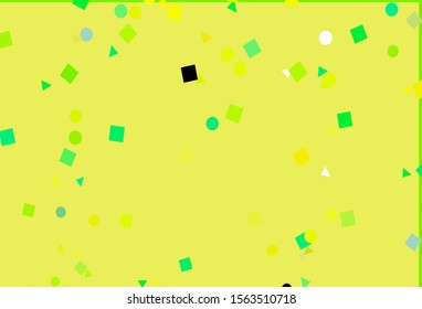 Light Green, Yellow vector background with triangles, circles, cubes. Illustration with set of colorful circles, triangles, squares. Modern template for your landing page.