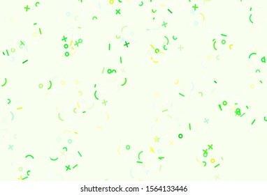 Light Green, Yellow vector background with math elements. Illustration with Numeral symbols on abstract template. Pattern for posters, banners of math books.