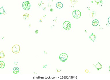 Light Green, Yellow vector background with cuisine gourmet. Abstract background with colorful Fast Food illustrations. Doodle design for your business advert of cafes.