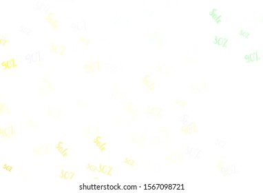 Light Green, Yellow vector background with 30, 50, 90 % signs of sales. Gradient illustration with discount signs on white backdrop. Backdrop for super sales on Black Friday.