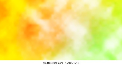 Light Green, Yellow vector background with clouds. Gradient illustration with colorful sky, clouds. Colorful pattern for appdesign.