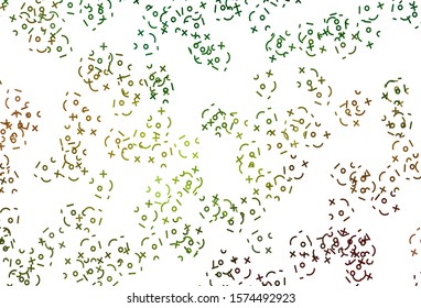 Light Green, Yellow vector background with arithmetic signs. Illustration with Numeral symbols on abstract template. Best design a poster, banner of a math college.