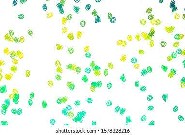 Light Green, Yellow vector background with bubbles. Abstract illustration with colored bubbles in nature style. Pattern of water, rain drops.