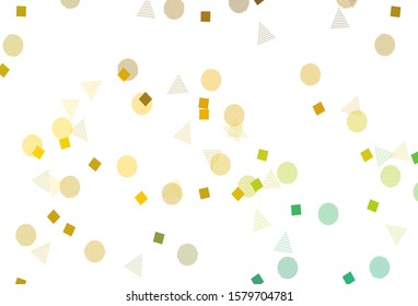 Light Green, Yellow vector background with triangles, circles, cubes. Abstract gradient illustration with circles, triangles, cubes. Template for wallpapers.