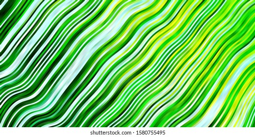 Light Green, Yellow vector background with wry lines. Colorful geometric sample with gradient curves.  Best design for your ad, poster, banner.
