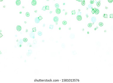 Light Green, Yellow vector background with cuisine gourmet. Illustration with set of fresh food in doodle style. Pattern for ads of breakfast, lunch, dinner.