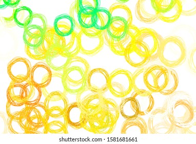 Light Green, Yellow vector background with spots. Glitter abstract illustration with blurred drops of rain. New template for your brand book.