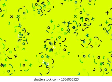 Light Green, Yellow vector background with math elements. Colored mathematic signs with gradient on white background. Pattern for ad, booklets, leaflets of education.