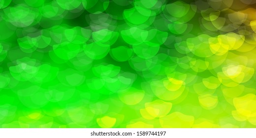 Light Green, Yellow vector background with circles. Glitter abstract illustration with colorful drops. Pattern for websites, landing pages.