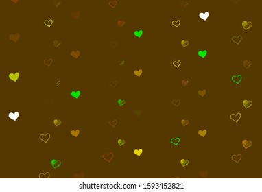 Light Green, Yellow vector background with Shining hearts. Beautiful colored illustration with hearts in celebration style. Pattern for valentine's ad, booklets.