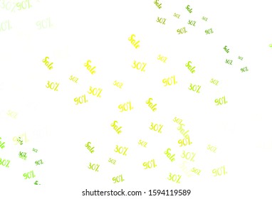 Light Green, Yellow vector background with 30, 50, 90 % signs of sales. Illustration with signs of sales on abstract template. Design for business ads, commercials.