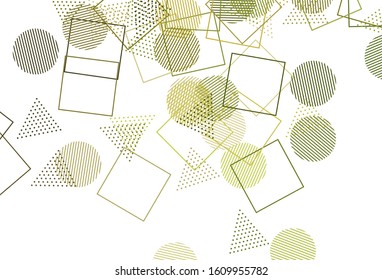 Light Green, Yellow vector background with polygonal style with circles. Illustration with set of colorful circles, triangles, squares. Modern template for landing page.