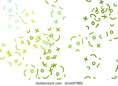Light Green, Yellow vector background with arithmetic signs. Abstract illustration with colored algebra signs. Pattern for posters, banners of math books.