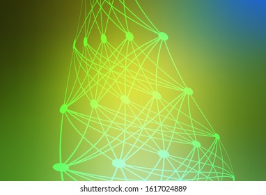 Light Green, Yellow vector background with forms of artificial intelligence. Colored AI structure with gradient lines and dots. Pattern for science, futuristic designs.